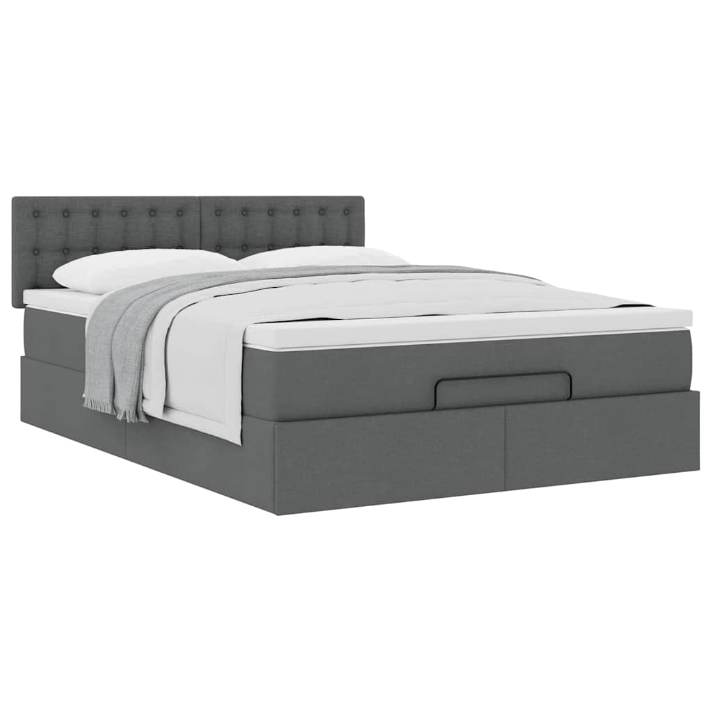 Cadre de lit ottoman avec matelas gris foncé 140x190 cm tissu