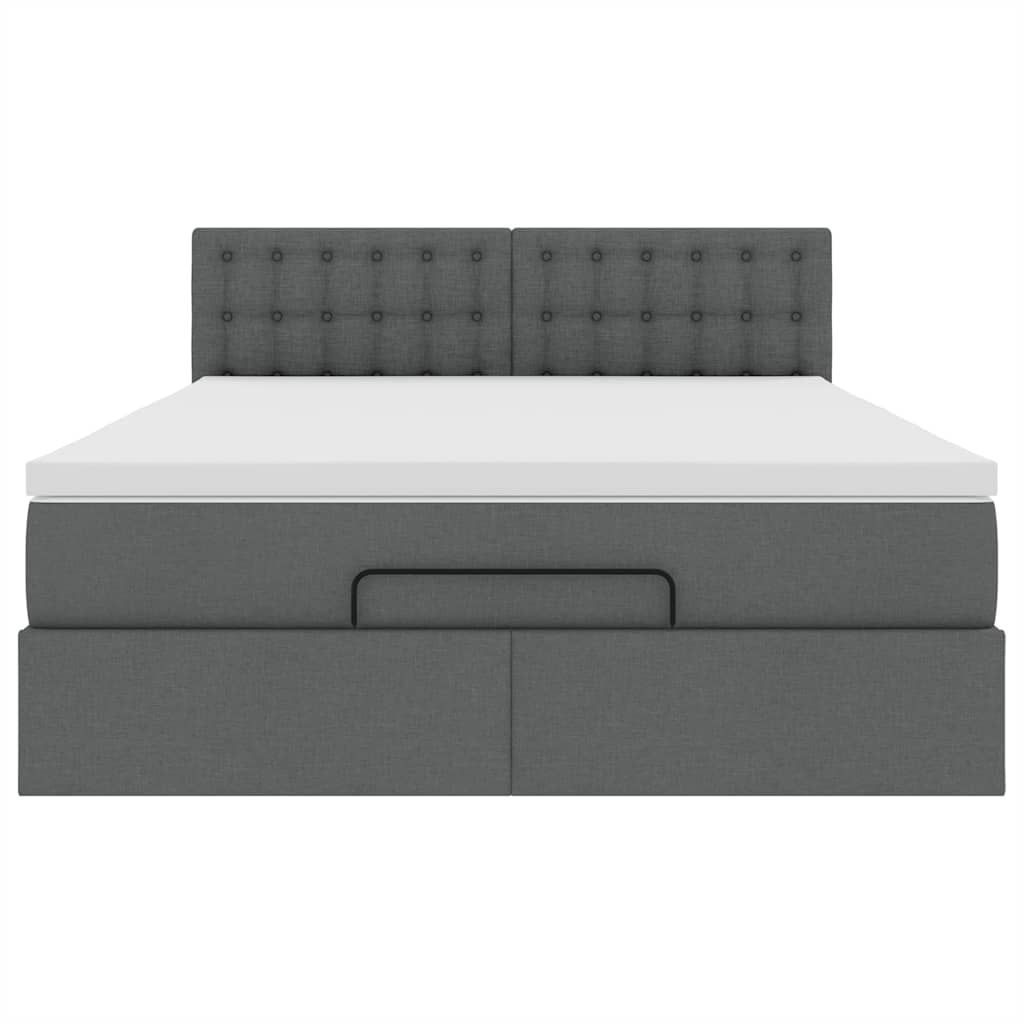 Cadre de lit ottoman avec matelas gris foncé 140x190 cm tissu