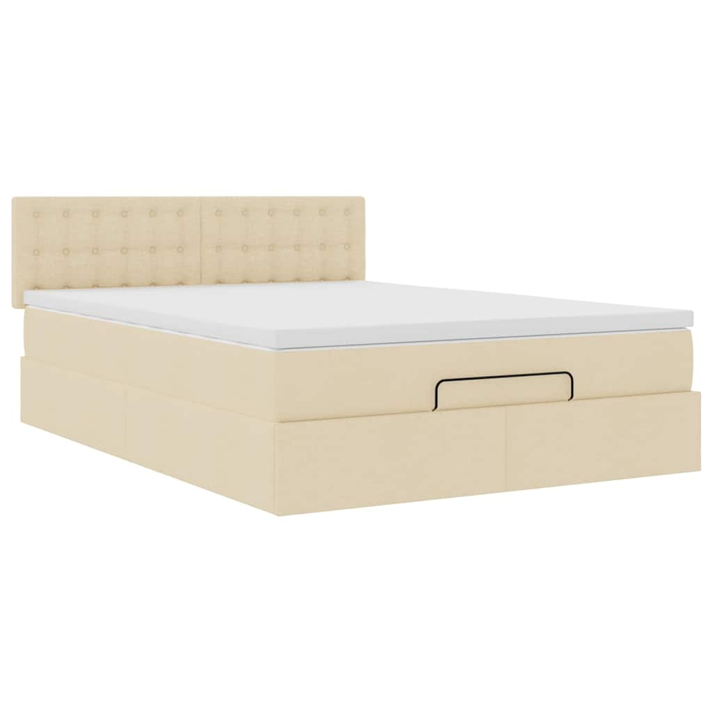 Cadre de lit ottoman avec matelas crème 140x190 cm tissu