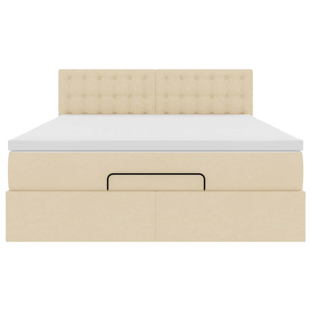 Cadre de lit ottoman avec matelas crème 140x190 cm tissu