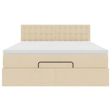 Cadre de lit ottoman avec matelas crème 140x190 cm tissu