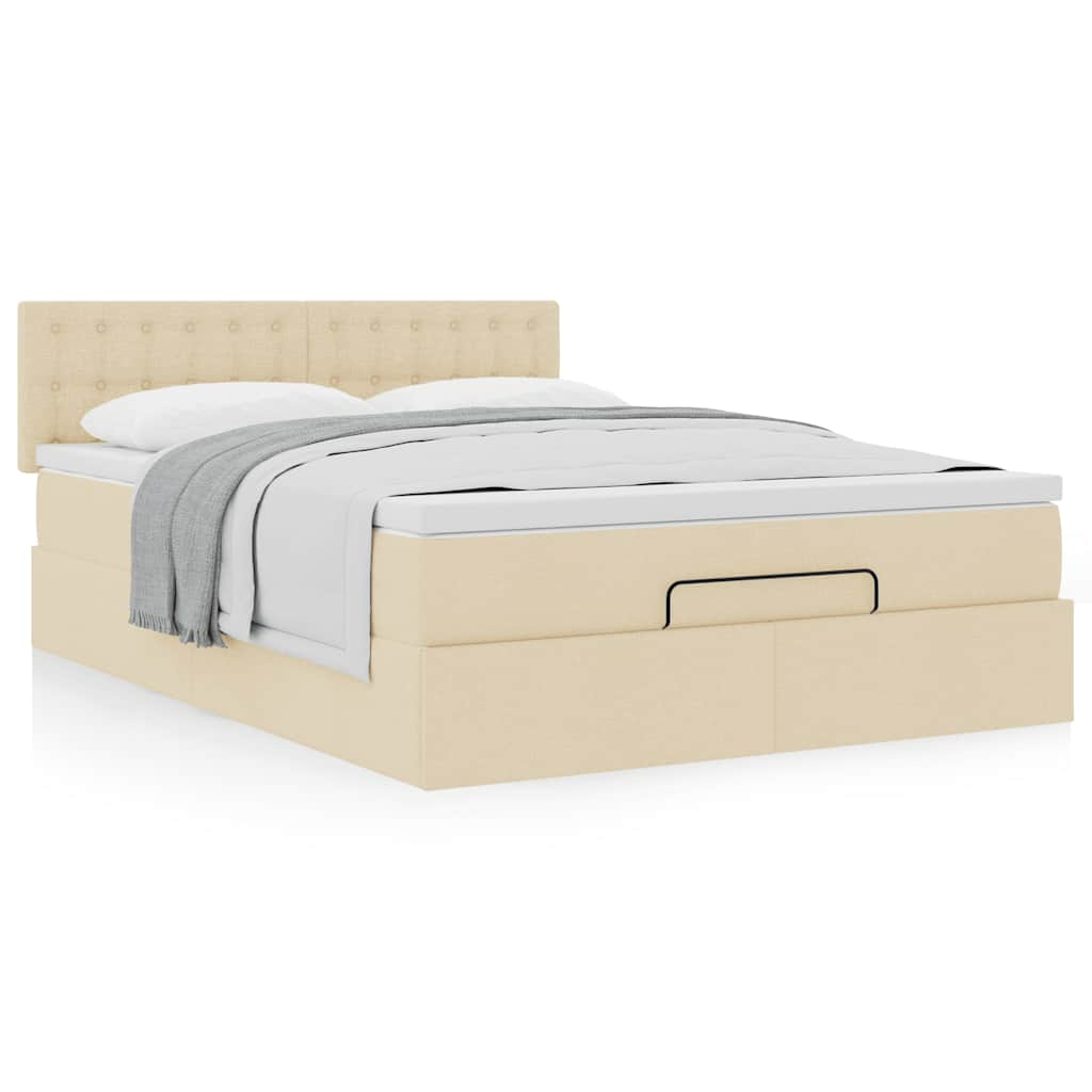 Cadre de lit ottoman avec matelas crème 140x190 cm tissu