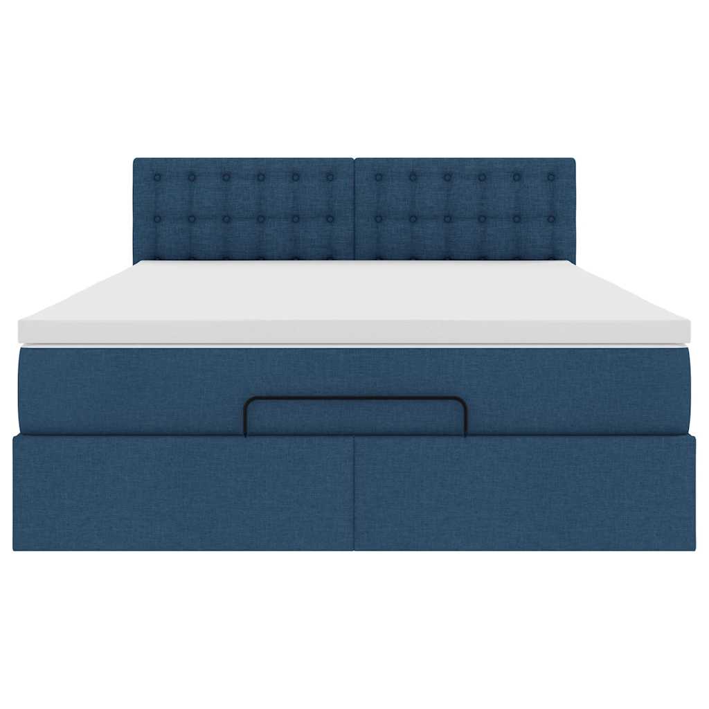 Cadre de lit ottoman avec matelas bleu 140x190 cm tissu