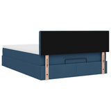 Cadre de lit ottoman avec matelas bleu 140x190 cm tissu