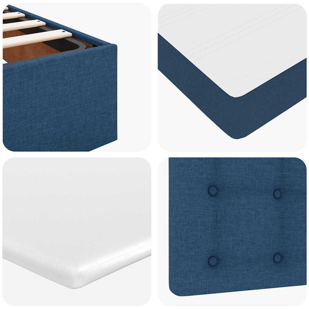 Cadre de lit ottoman avec matelas bleu 140x190 cm tissu