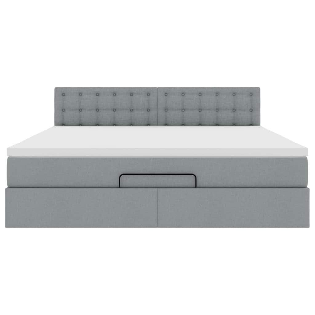 Cadre de lit ottoman et matelas gris clair 160x200cm tissu