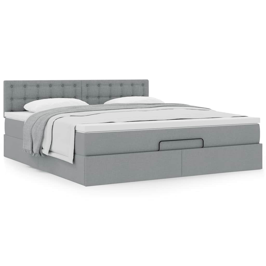 Cadre de lit ottoman et matelas gris clair 160x200cm tissu