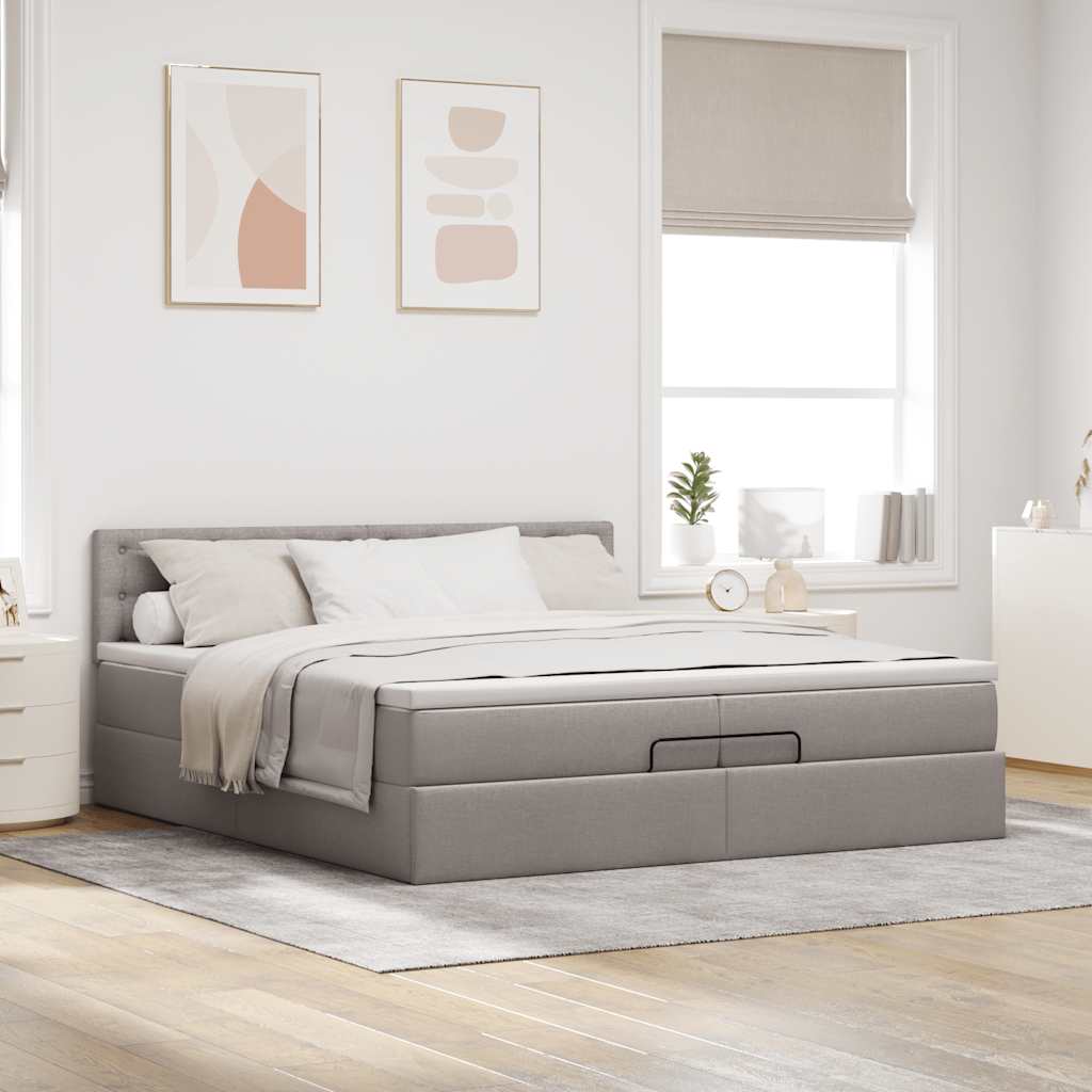 Cadre de lit ottoman avec matelas taupe 200x200 cm tissu