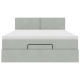 Cadre de lit ottoman et matelas gris clair 140x190 velours