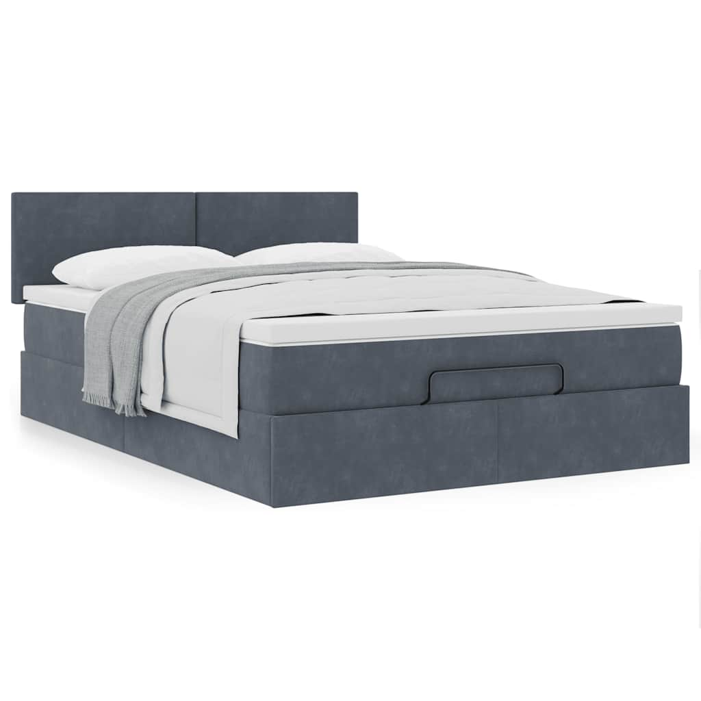 Cadre de lit ottoman avec matelas gris foncé 140x190 cm velours