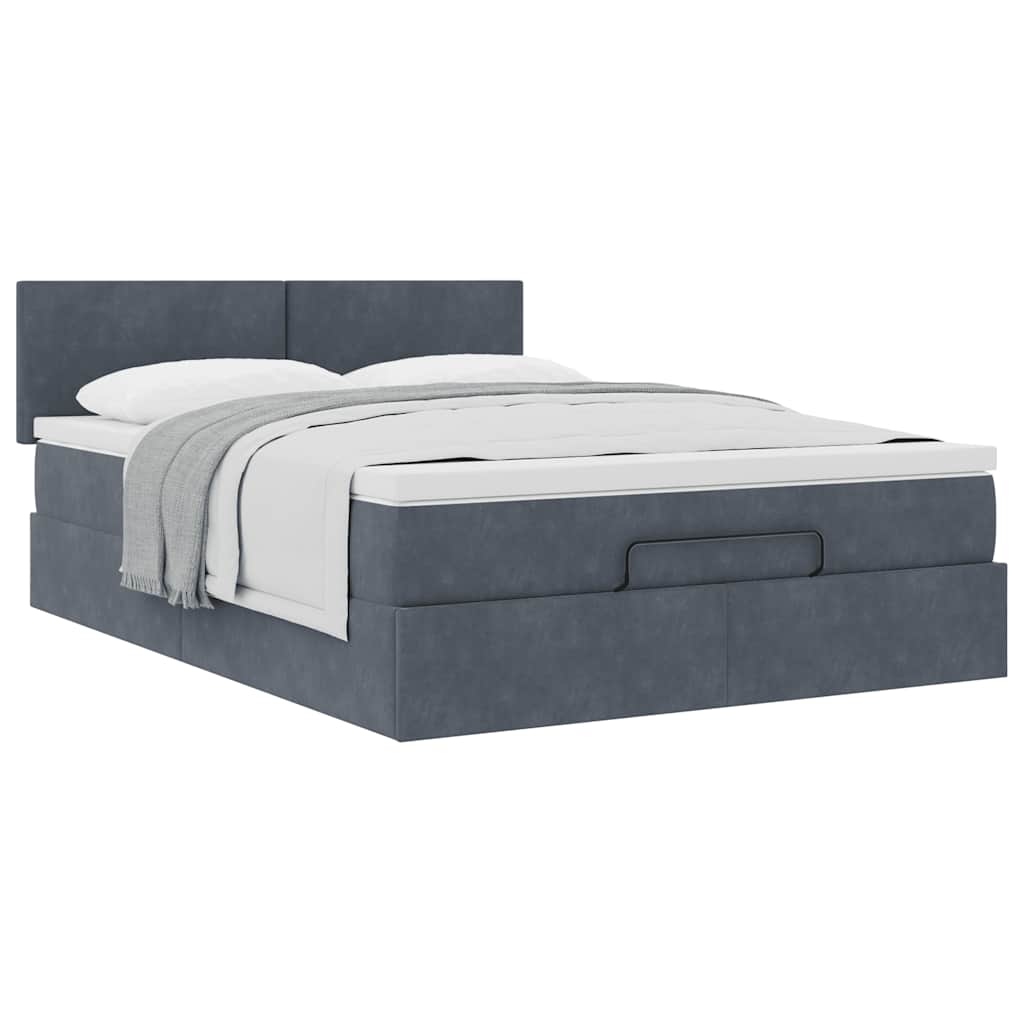 Cadre de lit ottoman avec matelas gris foncé 140x190 cm velours