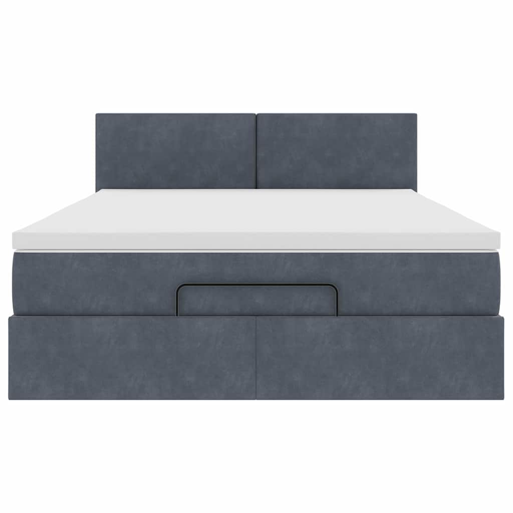 Cadre de lit ottoman avec matelas gris foncé 140x190 cm velours