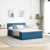 Cadre de lit ottoman avec matelas bleu foncé 140x190 cm velours