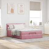 Cadre de lit ottoman avec matelas rose 140x190 cm velours