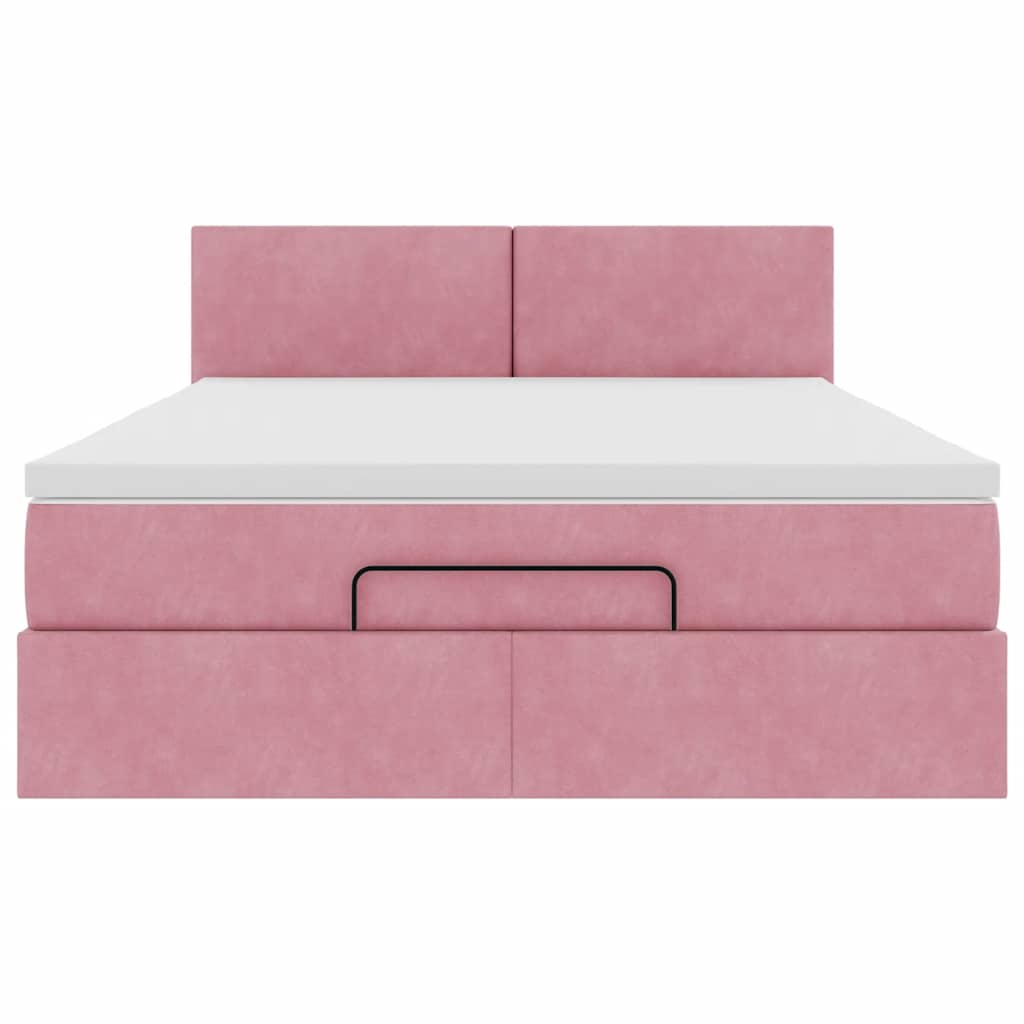 Cadre de lit ottoman avec matelas rose 140x190 cm velours