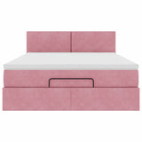 Cadre de lit ottoman avec matelas rose 140x190 cm velours