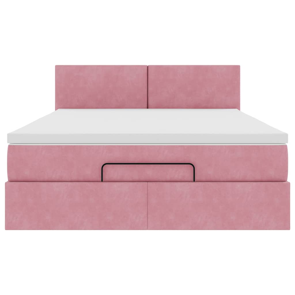 Cadre de lit ottoman avec matelas rose 140x190 cm velours