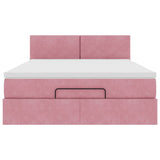 Cadre de lit ottoman avec matelas rose 140x190 cm velours