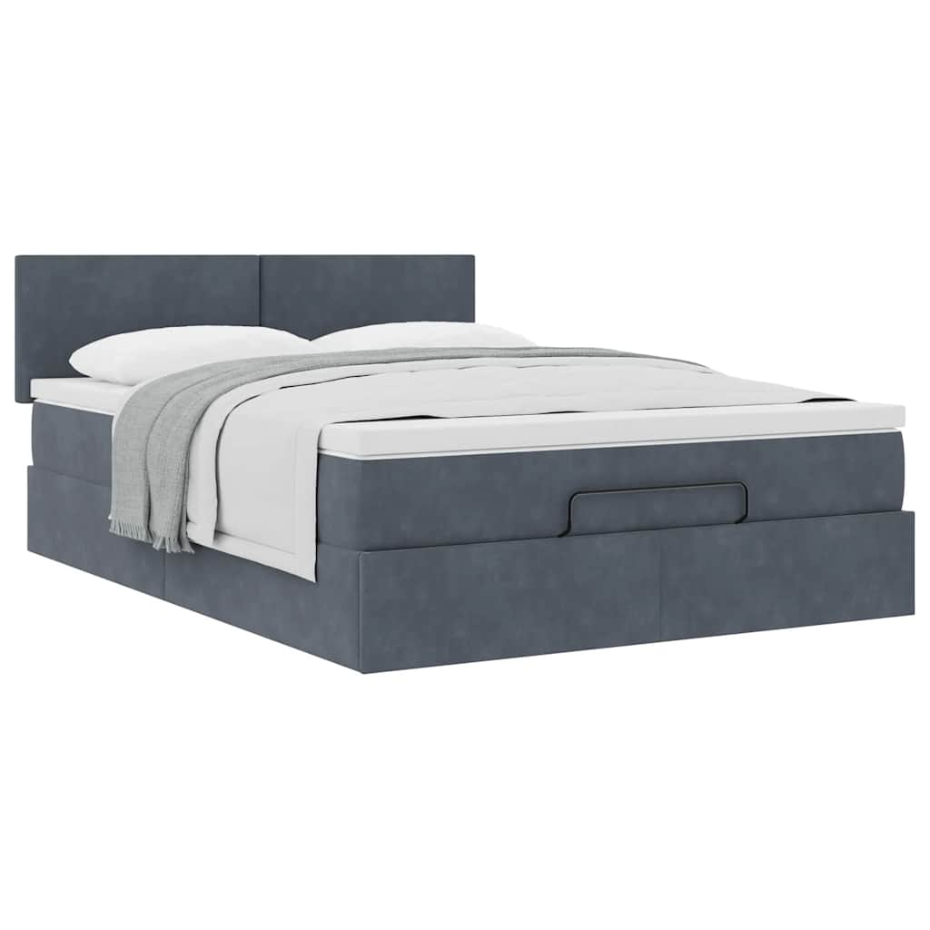 Cadre de lit ottoman avec matelas gris foncé 140x200 cm velours