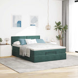 Cadre de lit ottoman avec matelas vert foncé 140x200 cm velours