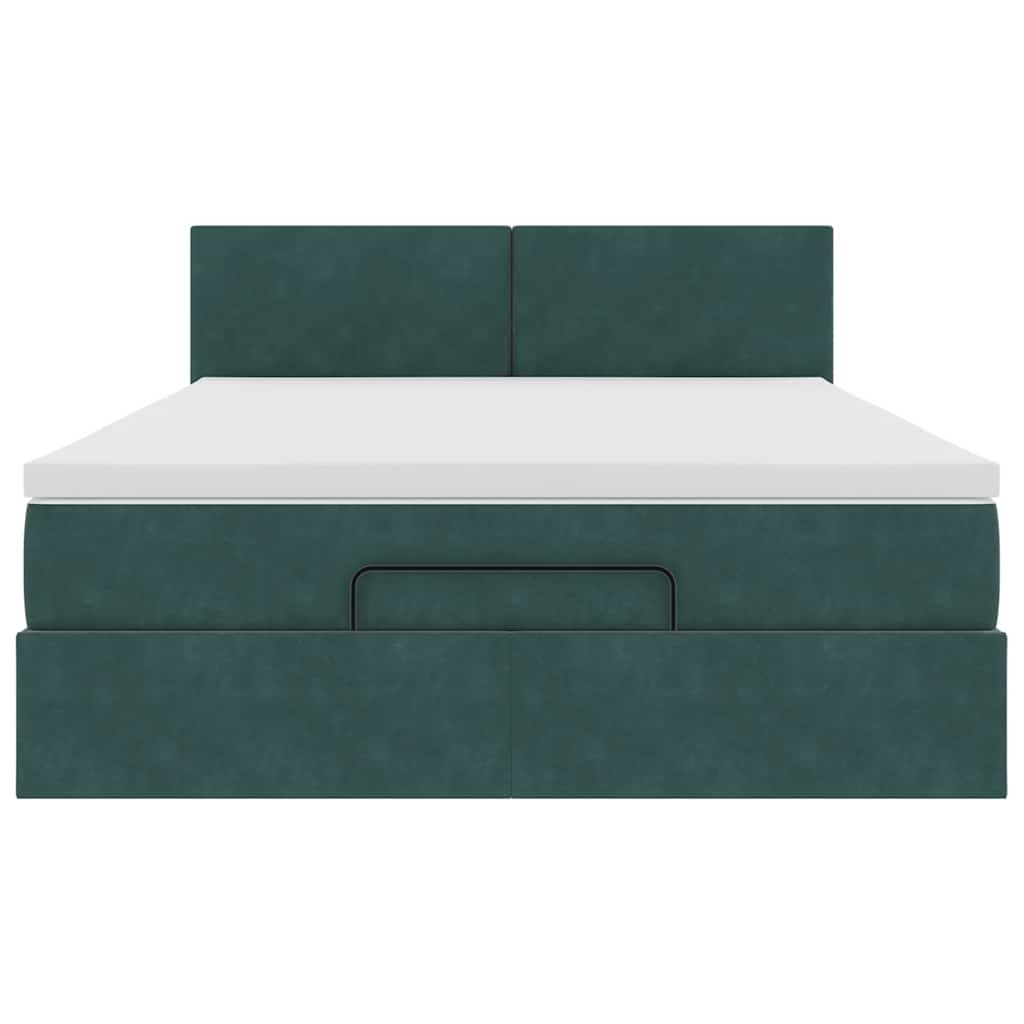 Cadre de lit ottoman avec matelas vert foncé 140x200 cm velours