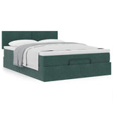 Cadre de lit ottoman avec matelas vert foncé 140x200 cm velours