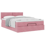 Cadre de lit ottoman avec matelas rose 140x200 cm velours