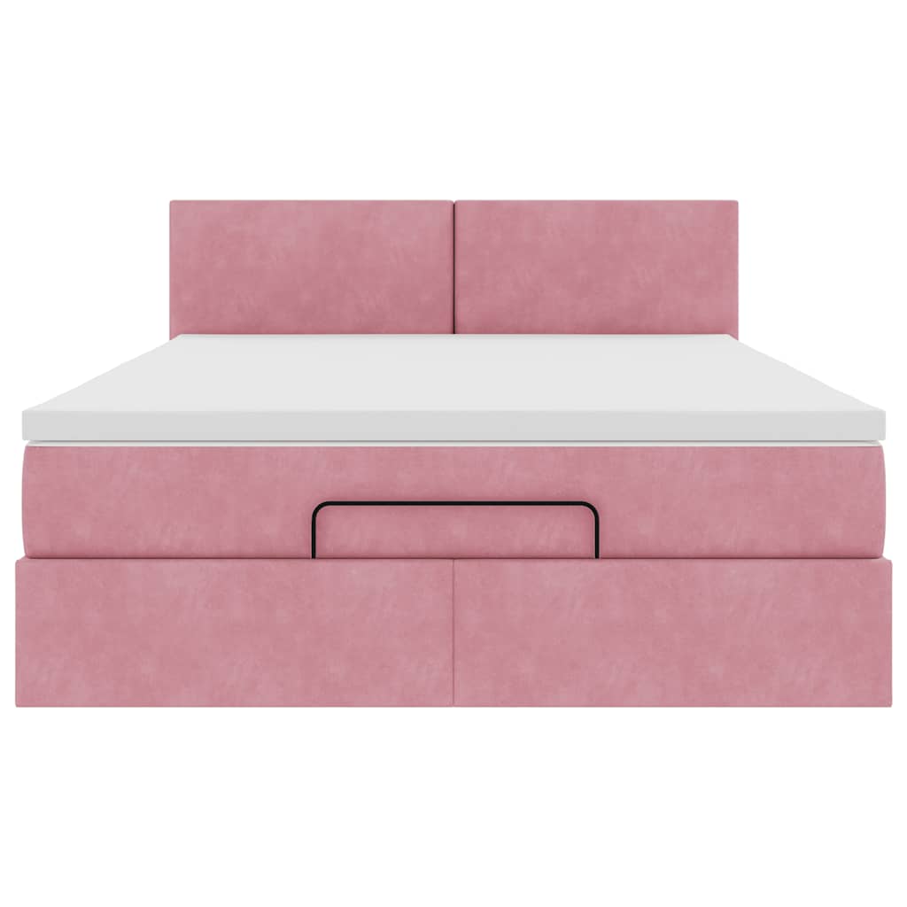 Cadre de lit ottoman avec matelas rose 140x200 cm velours