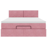 Cadre de lit ottoman avec matelas rose 140x200 cm velours