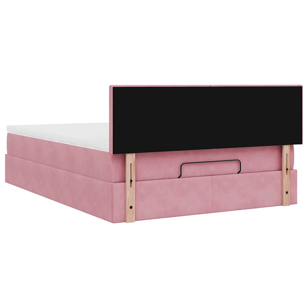 Cadre de lit ottoman avec matelas rose 140x200 cm velours