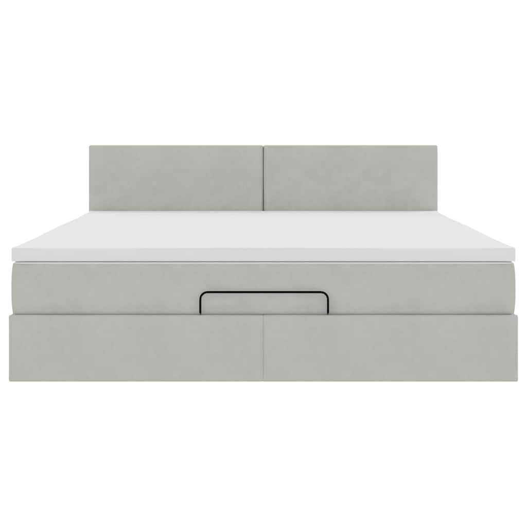 Cadre de lit ottoman avec matelas gris clair 160x200 cm velours