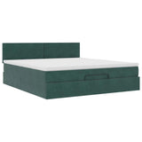 Cadre de lit ottoman avec matelas vert foncé 160x200 cm velours