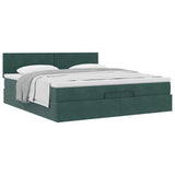 Cadre de lit ottoman avec matelas vert foncé 160x200 cm velours