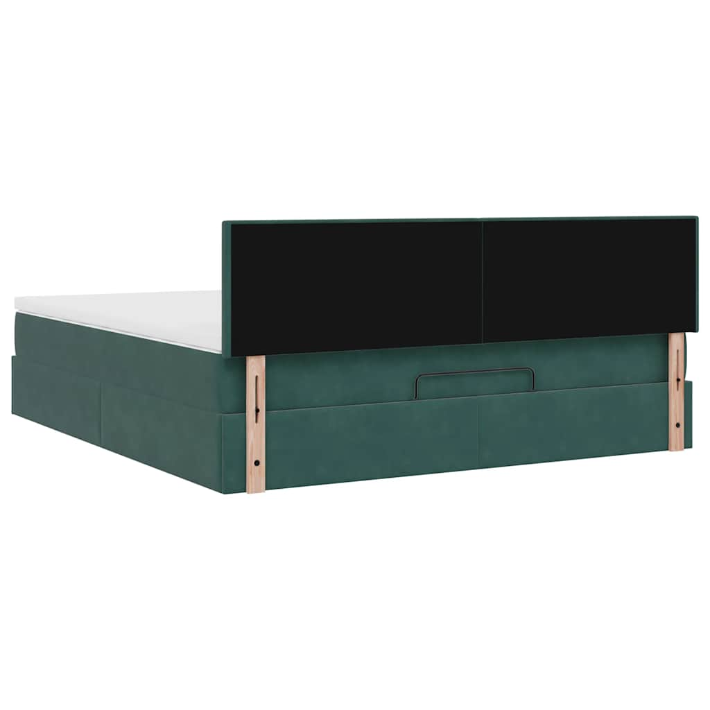 Cadre de lit ottoman avec matelas vert foncé 160x200 cm velours