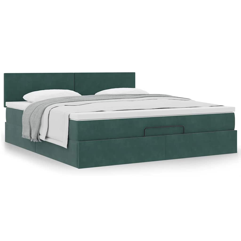 Cadre de lit ottoman avec matelas vert foncé 160x200 cm velours