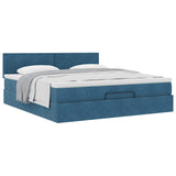 Cadre de lit ottoman avec matelas bleu foncé 160x200 cm velours