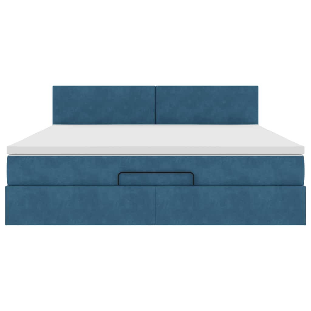 Cadre de lit ottoman avec matelas bleu foncé 160x200 cm velours