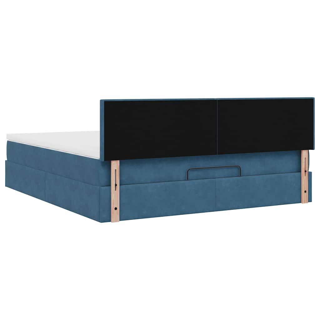 Cadre de lit ottoman avec matelas bleu foncé 160x200 cm velours