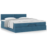 Cadre de lit ottoman avec matelas bleu foncé 160x200 cm velours