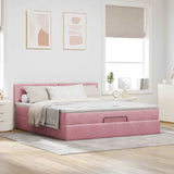 Cadre de lit ottoman avec matelas rose 160x200 cm velours