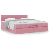 Cadre de lit ottoman avec matelas rose 160x200 cm velours