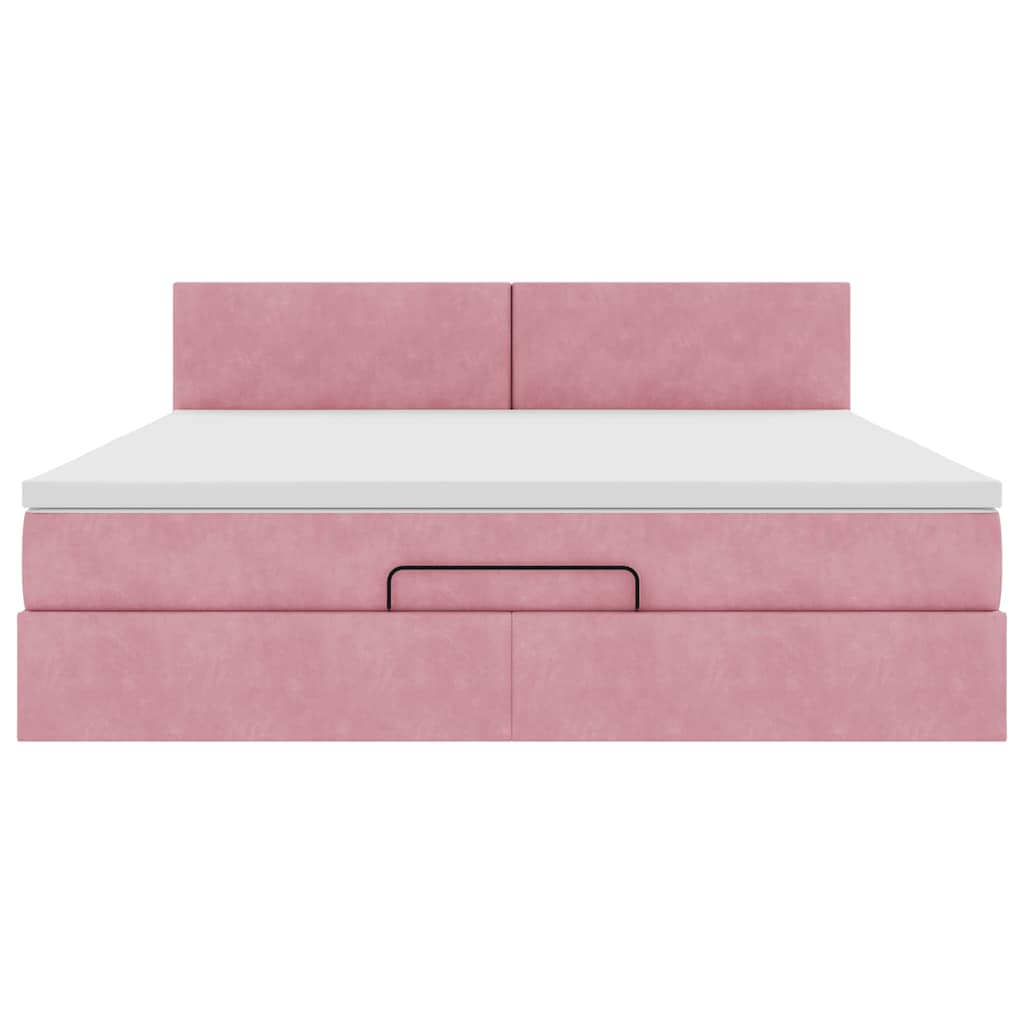 Cadre de lit ottoman avec matelas rose 160x200 cm velours