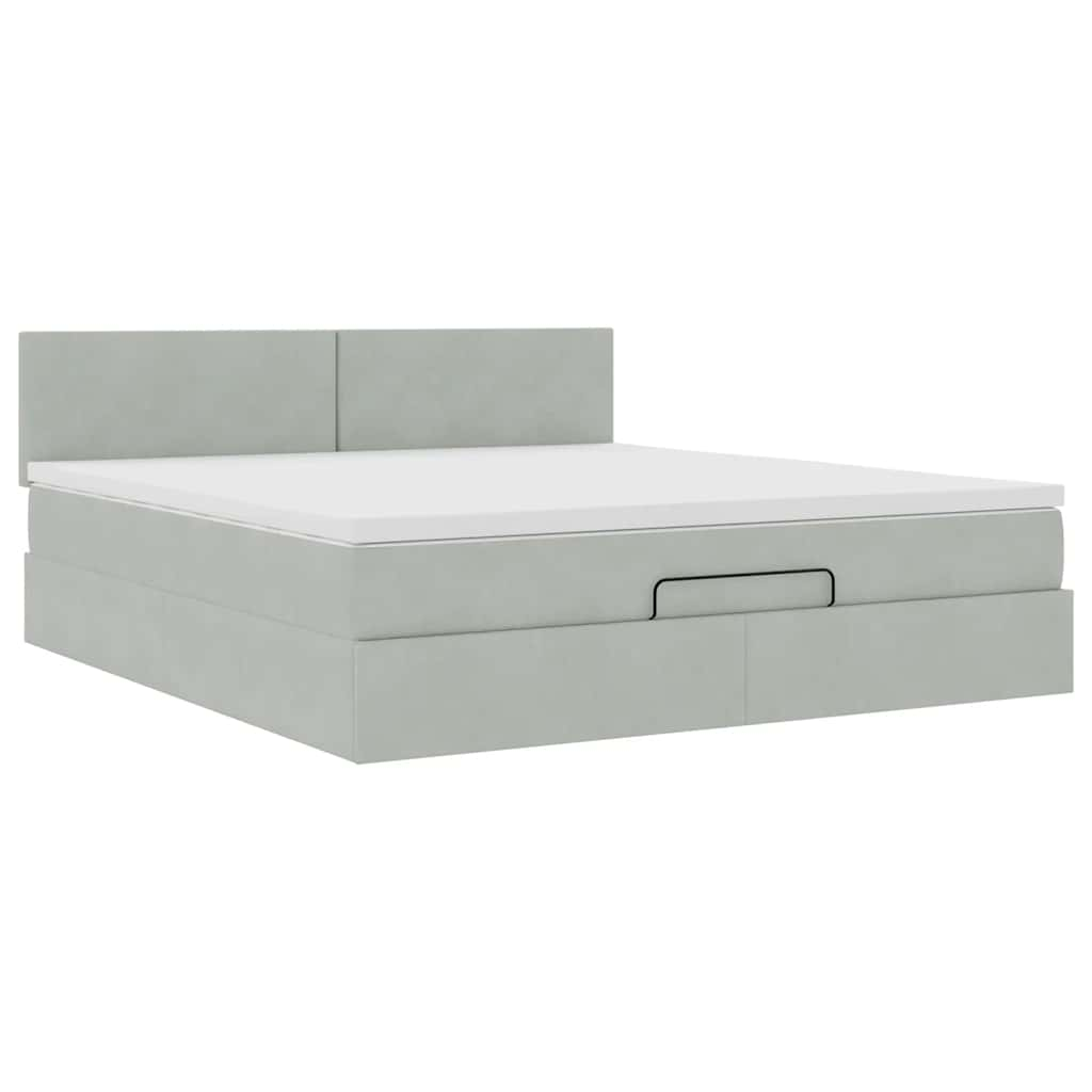 Cadre de lit ottoman avec matelas gris clair 180x200 cm velours