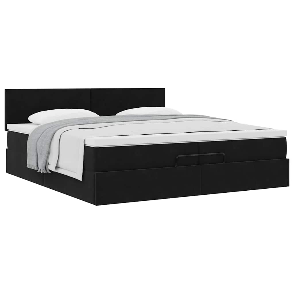 Cadre de lit ottoman avec matelas noir 200x200 cm velours