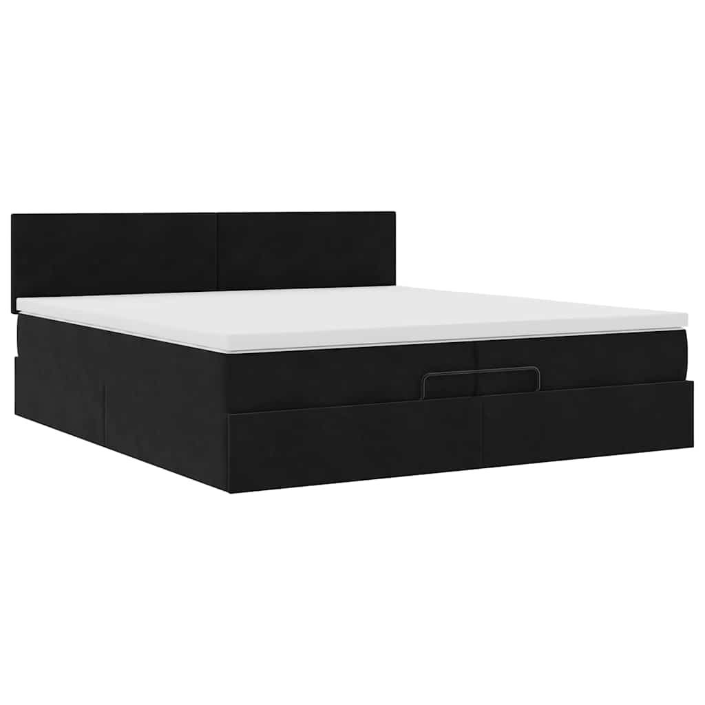 Cadre de lit ottoman avec matelas noir 200x200 cm velours