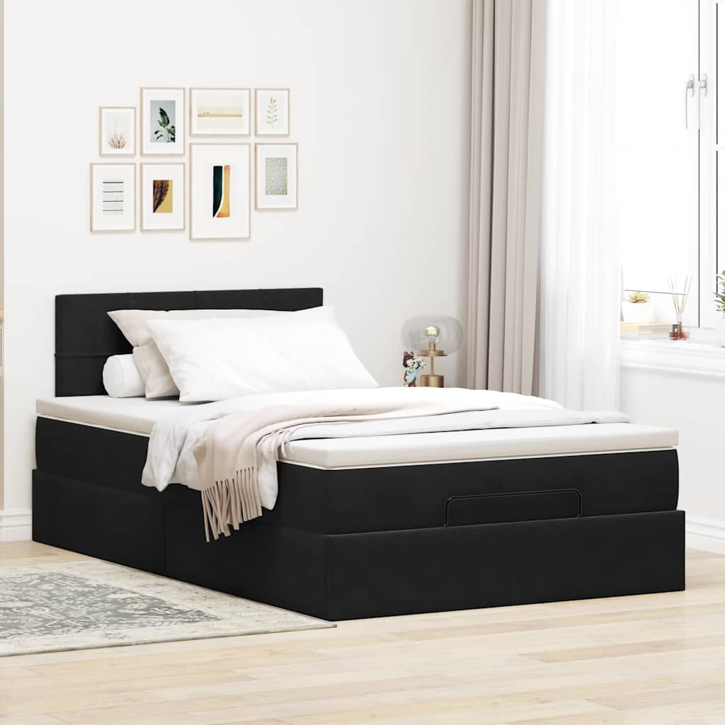 Cadre de lit ottoman avec matelas noir 120x200 cm velours