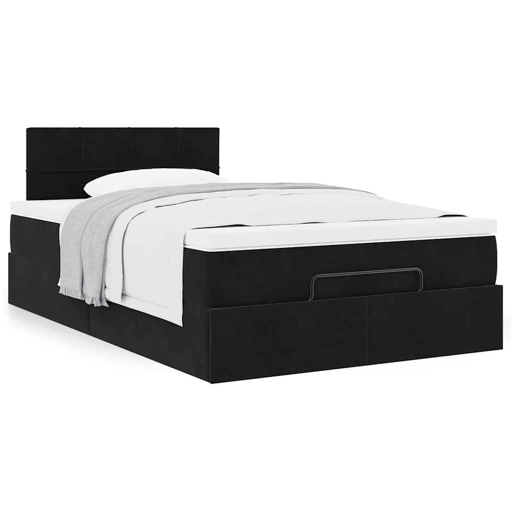 Cadre de lit ottoman avec matelas noir 120x200 cm velours