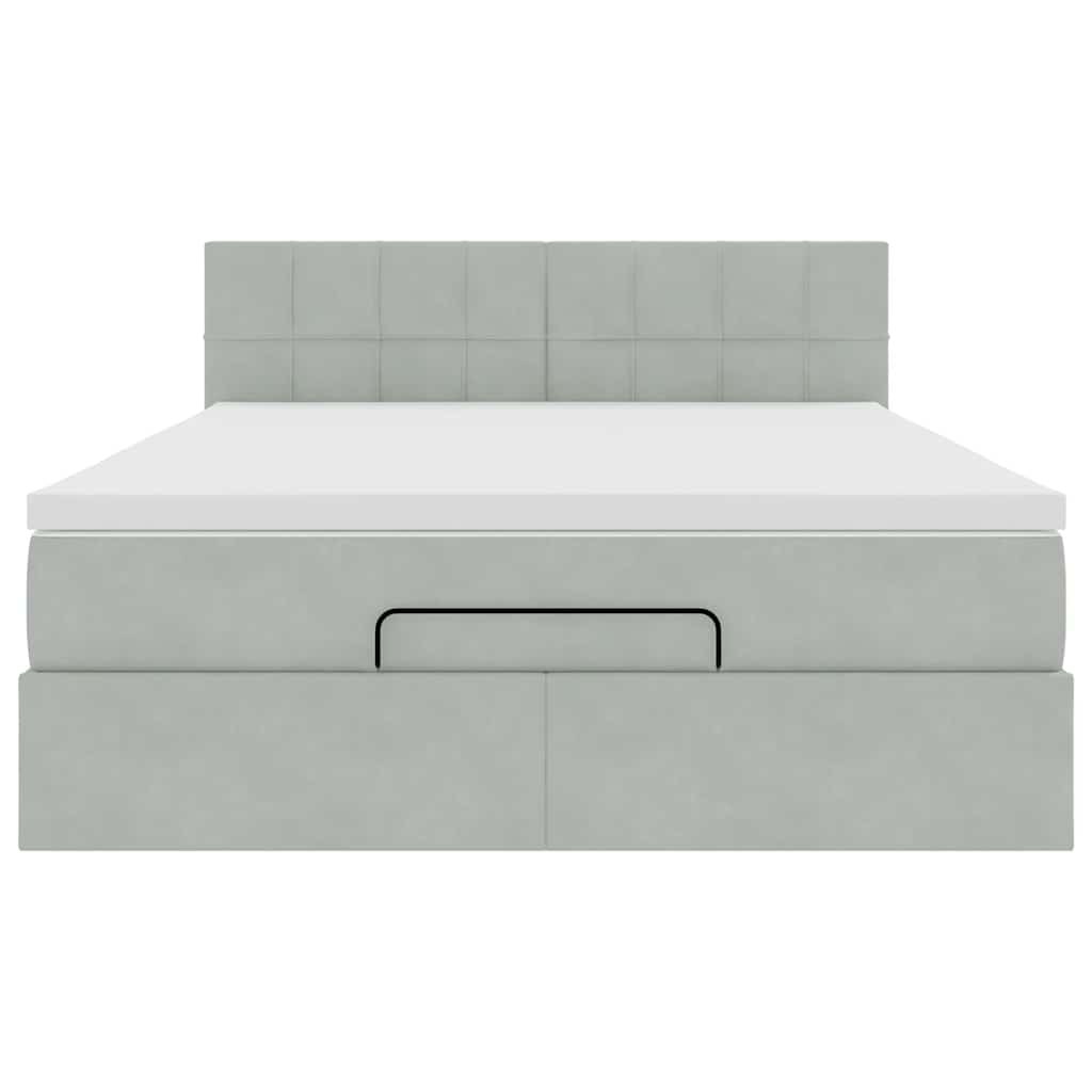 Cadre de lit ottoman et matelas gris clair 140x190 velours