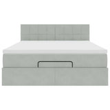 Cadre de lit ottoman et matelas gris clair 140x190 velours