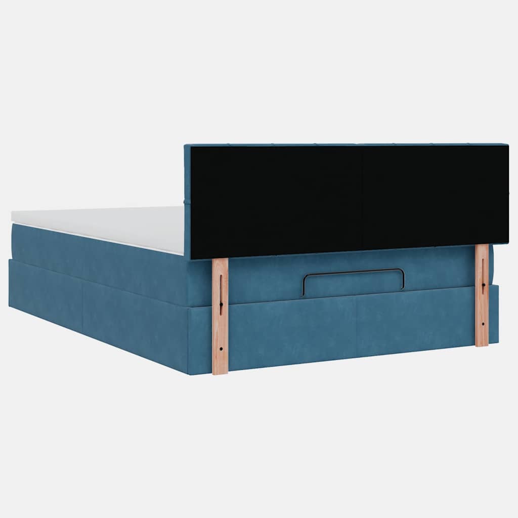 Cadre de lit ottoman avec matelas bleu foncé 140x190 cm velours